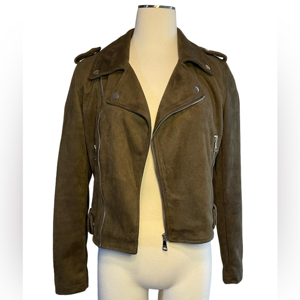 Vigoss Women’s Suede Moto Style Olive Green Jacket Velour  - Small